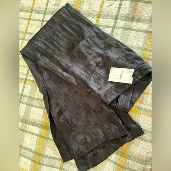 $395 NWT THEORY Size 4 HIGH RISE WIDE SLIT JACQUARD VISCOSE PANTS DEEP NAVY - Picture 4 of 16